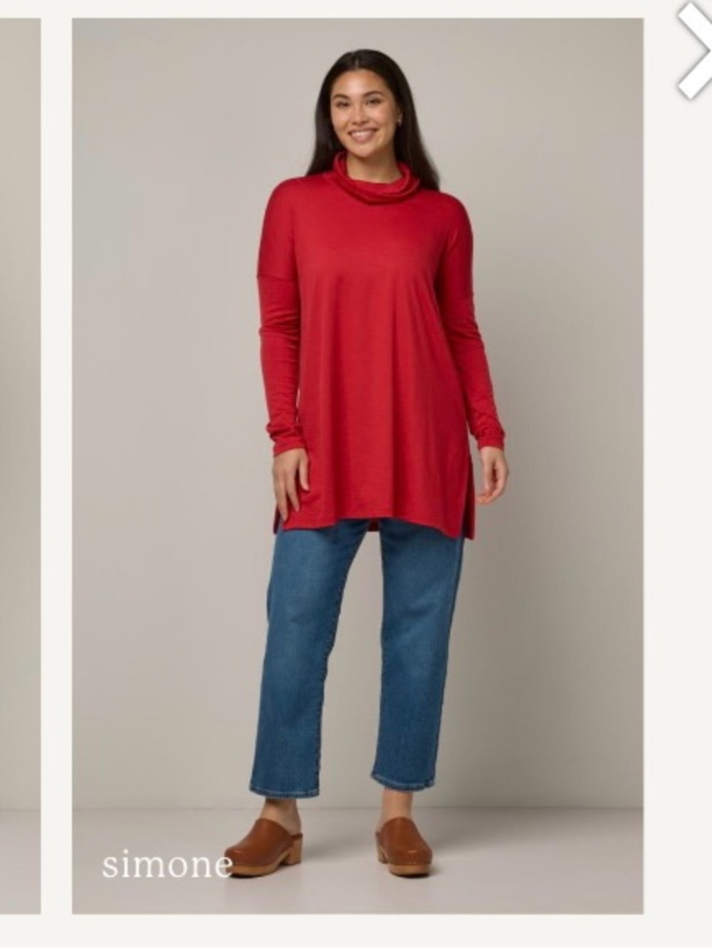 Wool& Simone Cowl Neck Tunic Top in Coral Red
